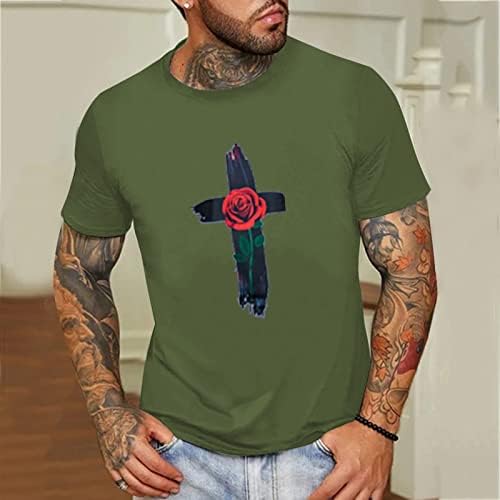 XXVR Men's Summer de manga curta camisetas, Jesus Cross Rose Print Crewneck Basic Tam camiseta casual Fashion Tee Tops