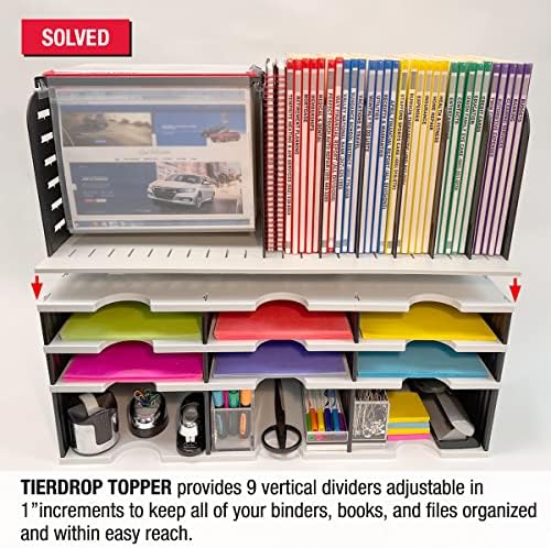 Ultimate Office TierDrop Topper Desktop Organizador de arquivo vertical pendurado com 7 slots de classificação vertical e 9 divisores ajustáveis ​​em incrementos de 1 polegada