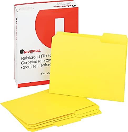 Pastas de arquivo coloridas universais 16164, 1/3 de corte variado, guia superior com dois ply, letra, amarelo, 100/caixa