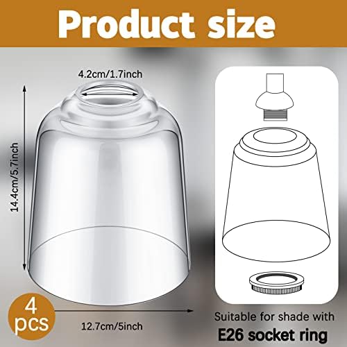 4 PCs Diâmetro de vidro transparente de vidro de 5 polegadas, 1,65 polegada para E26 anel de soquete Fitador de vidro lâmpada de lâmpada
