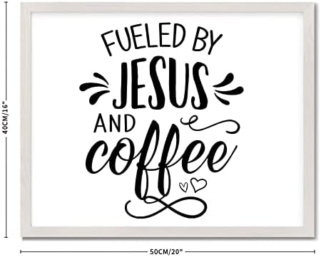 Placa de parede de madeira com citações motivacionais alimentadas por Jesus e café estilo rústico 16x20in pendurar