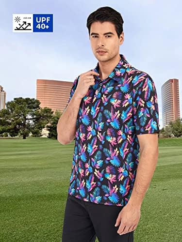 Camisa de golfe samem masculina de manga curta performance de impressão de umidade wicking camisas polo de ajuste seco para homens