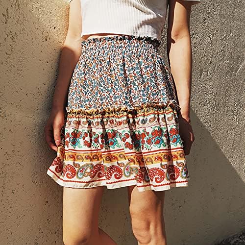 Mini -saia feminina para o verão feminino casual vintage de alta cintura boho floral praia bagunçada saia curta