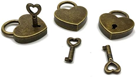 Hyamass 3pcs Vintage Antique Style Mini Heart Padlocks Padlocks Lock com chaves