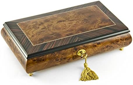 Caixa de jóias de tom de madeira clássica elegante com bloqueio e chave 30 nota - muitas músicas para escolher