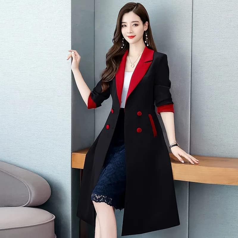 Hsqibaoer Mulheres elegantes Long Windbreaker coreano Casual Casual A-Line Trench Coat Double com o cargo de escritório da senhora