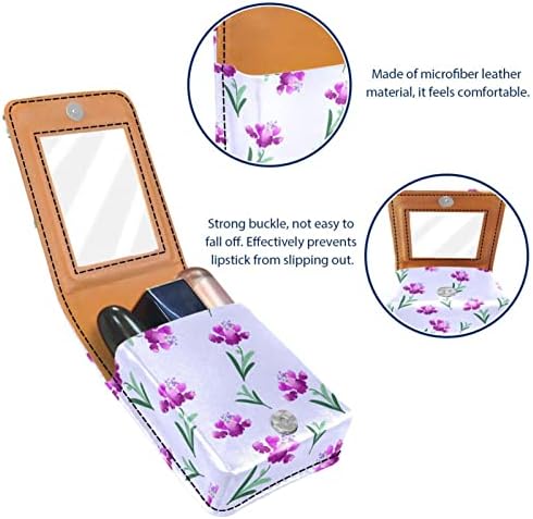 Caixa de batom oryuekan com espelho bolsa de maquiagem portátil fofa, bolsa cosmética, floral artístico de flor roxa vintage