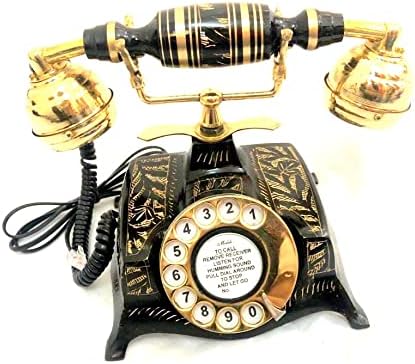 Vimal náutico vintage antigo sólido sólido belo preto preto brass rotário rotativo working office telefone