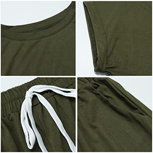 Roupas de verão de 2 conjuntos de peças para mulheres que saem de tampas de manga curta+cintura elástica curta com bolsos