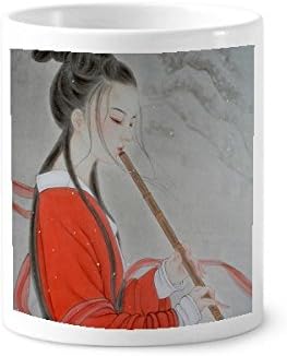 Fluta de beleza vermelha pintura chinesa escova de dentes caneta caneca de cerâmica stand copo lápis