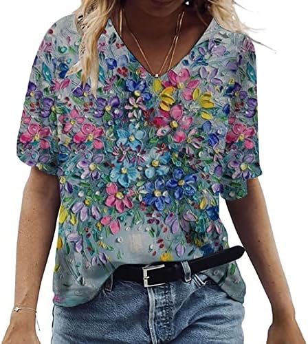 2023 Tops de moda de verão para mulheres Casual Casual Casual Camiseta curta Camiseta fofa estampa de blusa de ajuste solto camisetas