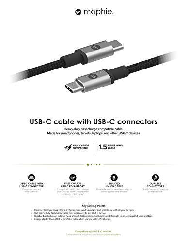 MOPHIE FAST CARGA USB -C 3.1 para USB -C 3.1 Cabo - 1,5m Cabo - branco