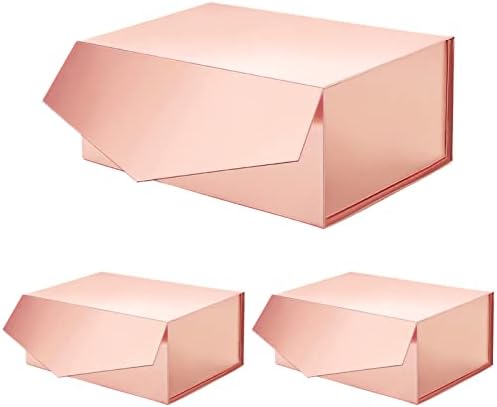 Caixas de presente RoseGld 3 9x6.5x3,8 polegadas, caixas de presente brilhantes com tampas, caixas de presente de dama de honra,