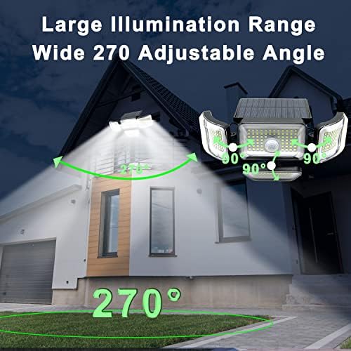 luzes externas solares de Dalattin, 280 luzes solares LEDs ao ar livre IP65 à prova d'água, 4 cabeças 270 ° Sensor