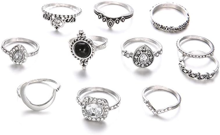Belicey 9-15pcs Knuckle Stacking Rings Set for Women Crystal Rhinestone Dinister Ring Sets Setes de articulação vintage