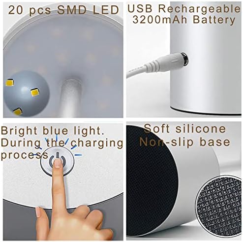 Lâmpada de mesa sem fio, bateria recarregável de 3200mAh de alumínio de alumínio de metal USB LED PORTÁLO DE TRABALHA, 2 Níveis