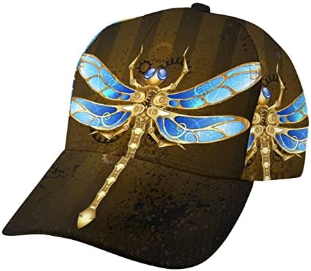 Wozukia Dragonfly mecânica diariamente, chapéu de beisebol de beisebol e ouro com asas decoradas com vidro azul e engrenagens