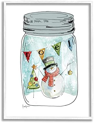 Stuell Industries Noel Phrase Snowman Christmas Tree in Country Jar, projetado por Livi Finn White emoldurou arte de parede, 16