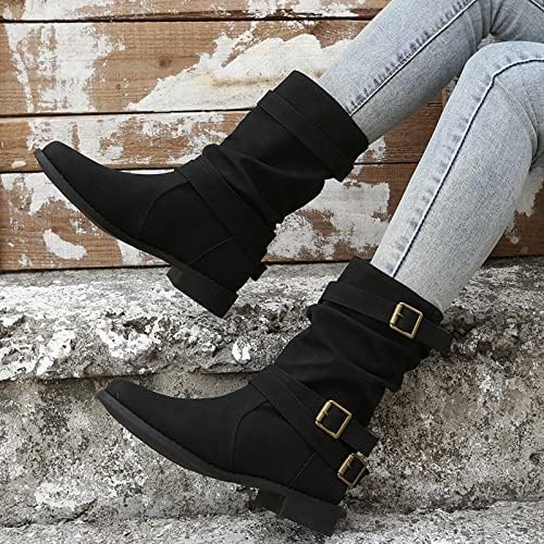 Botas de tornozelo feminino Botas de cowboy ocidentais Retro Camurça Retro com zíper lateral Sapatos casuais saltos