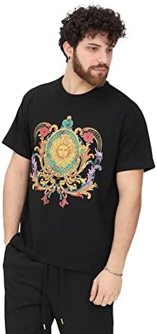 Camiseta preta de algodão de jeans versace Couture