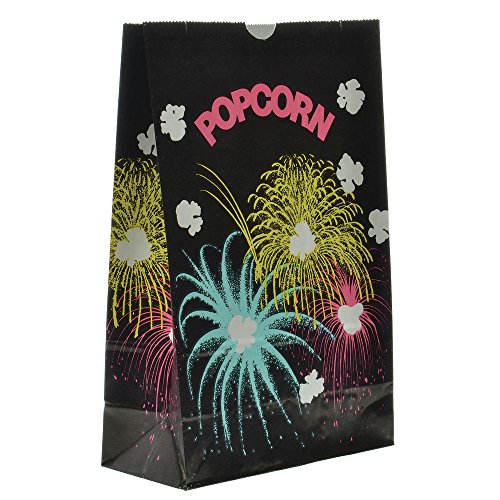 Bagcraft Papercon 300451 Bolsa de pipoca de teatro com design de funburst preto, capacidade de 170 oz, 11-3/4 comprimento