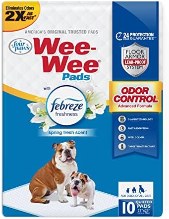 Controle de odor de quatro patas de pata com febreze Freshness Pee Pads para cães - Dog & Puppy Pads para treinamento potty - Dog Housebroking & Puppy Supplies - 22 x 23