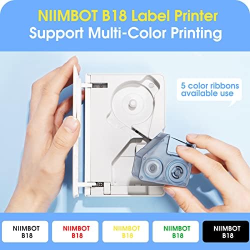 Impressora de etiqueta Niimbot B18, fabricante de etiquetas portáteis com cartucho preto de fita e etiquetas brancas, suportar