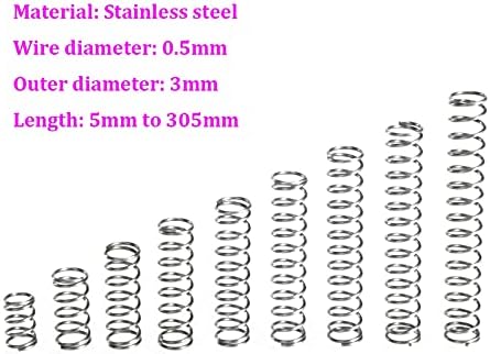 As molas de compressão são adequadas para a maioria dos reparos I Diâmetro do fio 0,5 mm Aço inoxidável Compressão Diâmetro externo da mola de 3 mm de pressão de mola de 5 mm-305mm