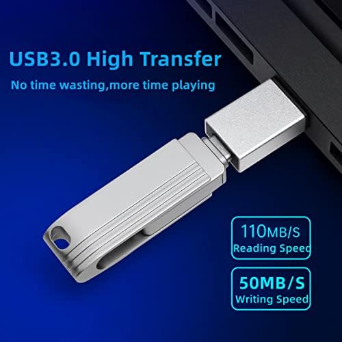 128 GB de unidade flash USB3.0 para iOS, 3 em 1 Ultra USB C Memory Stick Drive, unidade de polegar de transferência de alta velocidade,