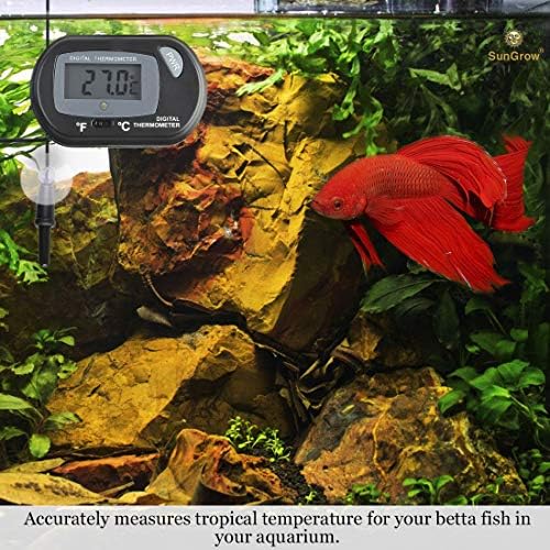 Termômetro Betta Digital SunGrow para peixes aquários, répteis, copos de sucção e 2 baterias incluídas