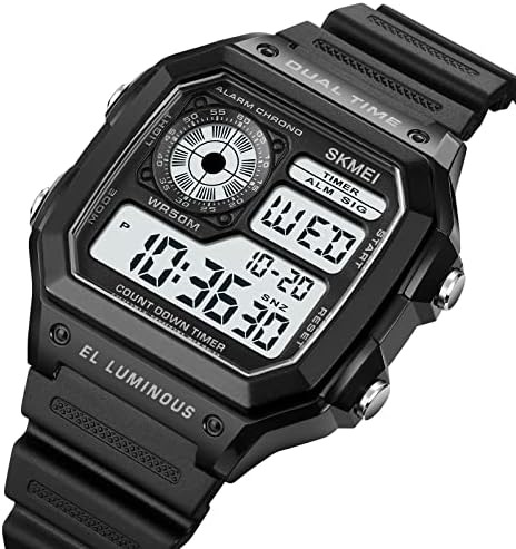 Pasoy Men's Digital Multifunction Watches Dual Time Alarme StopWatch Countdown Backlight Waterperspert Watch