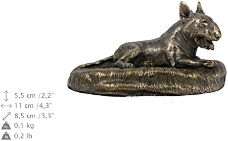 Bull Terrier mentindo 3, urna para cães cinzas memorial com estátua, nome do animal de estimação e citação - Artdog