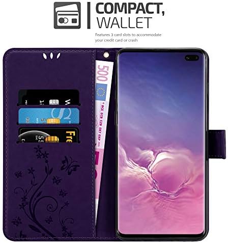 Caso Cadorabo Book Compatível com Samsung Galaxy S10 Plus em roxo escuro floral - capa em design de flores com fechamento magnético,