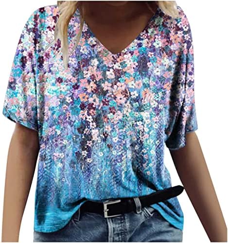 Ladies v pescoço spandex tops de lounge camisas de lounge camisetas de manga curta impressão floral de verão tops de roupas