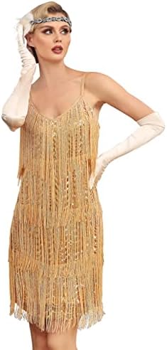 PrettyGuide Women's 1920 Flapper Dress V Neck Slip Slip Over-Over Fringed Lantejou