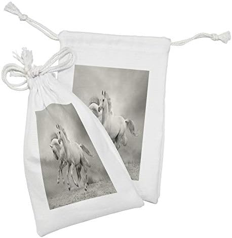 Conjunto de bolsas de tecidos de cavalos de Ambesonne de 2, cavalos de corrida simbolizando paixão por criaturas de liberdade impressas fotográficas, pequena bolsa de cordão para máscaras e favores de higiene pessoal, 9 x 6, branco e preto