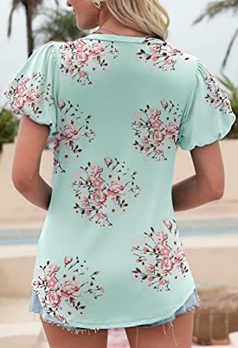 Hellopopgo feminina de camiseta vil camisetas de pescoço casual tops florais de impressão floral tshirts fofos túnicas