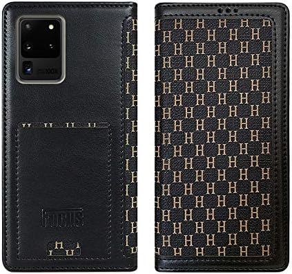 Compatível com Samsung Galaxy S20 Plus, textura de tecido de padrão h elegante, slots de 4 cartas, 1 slot em dinheiro [slot de