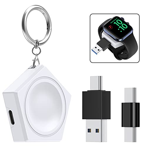 Carregador para Apple Watch com 2 adaptador, carregador magnético de viagem com portas duplas micro USB e Tipo C, carregamento portátil sem fio compatível com a série Iwatch 7/se/6/5/4/3/2/1 - White
