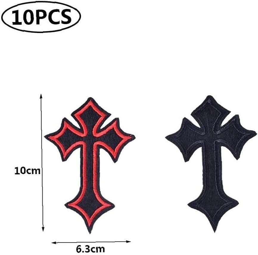 10pcs cruzam manchas bordadas para roupas de costura de roupas Crachistas decorativos Apliques de ferro Red/Black Cross