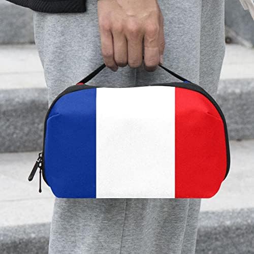 Bandeira francesa azul branco Bolsa cosmética de listras vermelhas para mulheres bolsa de moda fofa bolsa de maquiagem