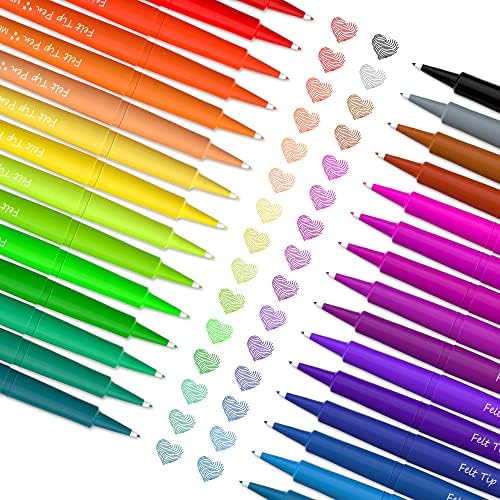 Lelix 30 Cores Felta Cenas de ponta, canetas de feltro de ponto médio, canetas variadas de cores para diário, redação,