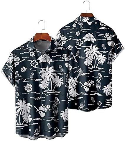 ZDDO Mens Hawaiian Shirts Manga curta Folhas de impressão Botão para baixo Camisa Férias de verão FIT ALOHA ALOHA Top de praia casual