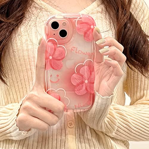 Nititop Compatível para iPhone 13 Caso Cute Clear Smile Clear Gradiente de luxo com protetor de pára-choques de borda de onda para