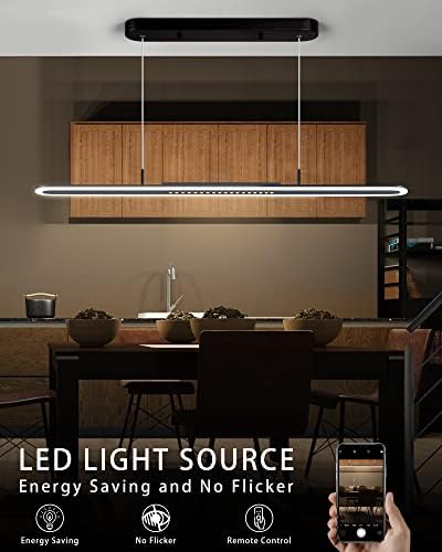 Okeli Linear Pinging Light Dimmable LED lustre com 3 temperaturas de cores 32W Lustre moderno Lightable Island Light para cozinha,