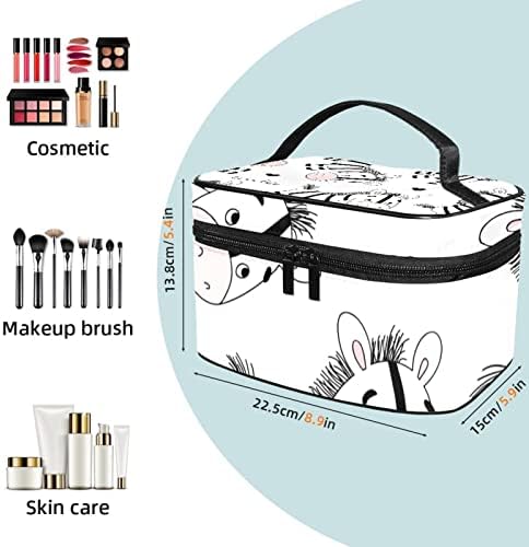 Bolsa de maquiagem de viagem Yoyoamoy com compartimento, fofo zebra branca grande caixa cosmética Caixa de beleza personalizada Organizador de armazenamento de beleza com alça