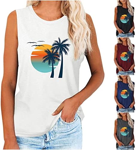 Tanques de praia feminina Tampas de praia Tops Sun e Palm Tree Graphic Camis Camisetas femininas Funny Funnysenless Caminhadas de treino fofo Top Top