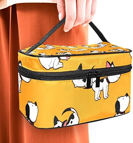 Bolsa de maquiagem de viagens de Yoyoamoy com compartimento, fofo de desenho animado cachorrinho laranja padrão de laranja grande caixa