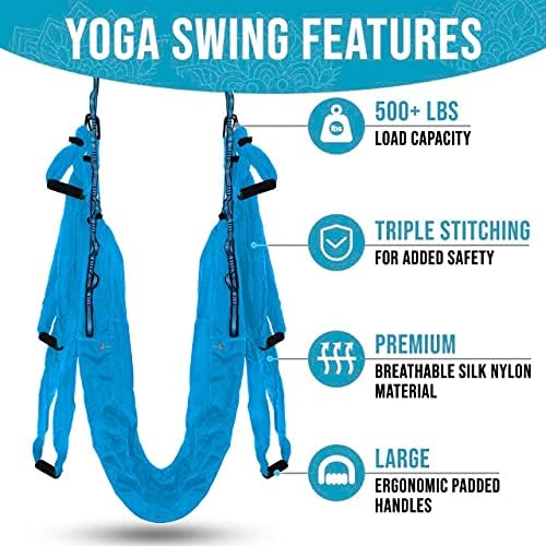 Yoga Swing Pro Premium Premium Aerial Hammock Anti Gravity Yoga Swing Kit com pacote de 2 ganchos de teto pesado - Sling de vôo acrobata para terapia de inversão interna e externa
