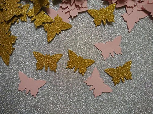 Double- lateral glitter dourado e rosa Butterfly Confetti Wedding Bithday Festies Confetti 200pcs Decorações de chá de bebê Tabela